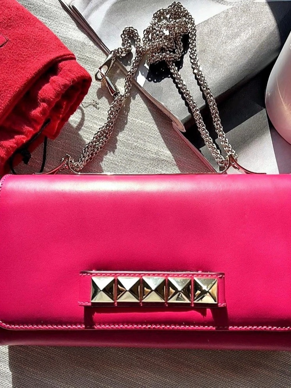 Valentino Pink Studded Chain Clutch